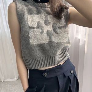 Ganni Gray and Cream Crop Top
